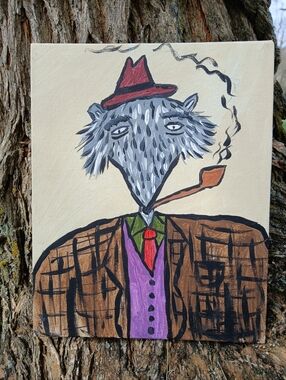 Possum In Fancy Clothes Painting Folk Art
